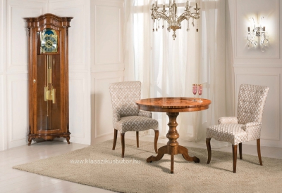 Olasz exkluzív állóóra, sarokvitrin, óraszekrény, asztal, szék, minőségi bútor
