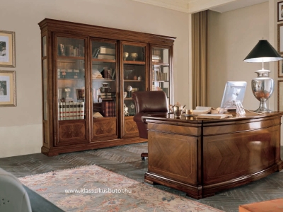 exkluzív olasz dolgozószoba, íróasztal, könyvesszekrény, füles fotel