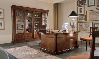exkluzív olasz dolgozószoba, íróasztal, könyvesszekrény, füles fotel